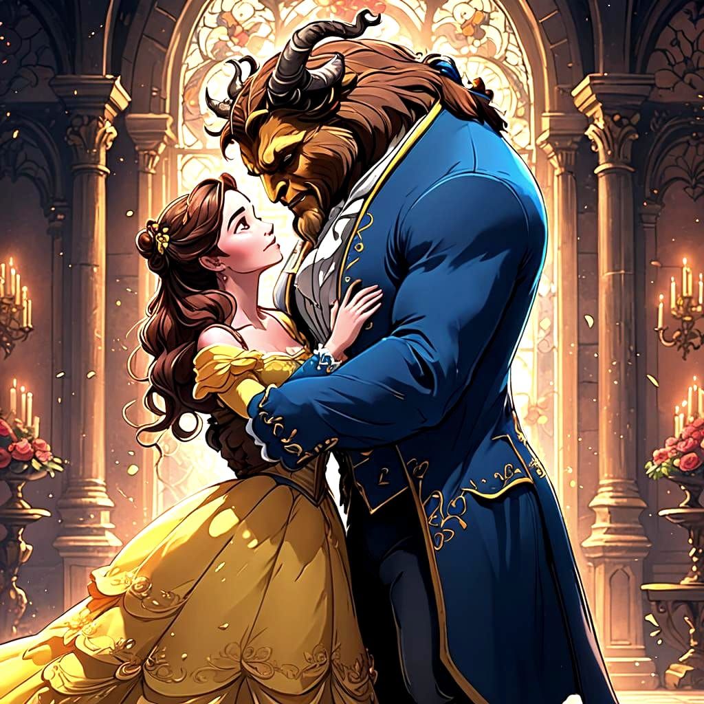 Beauty and the Beast Romantic Anime Kiss