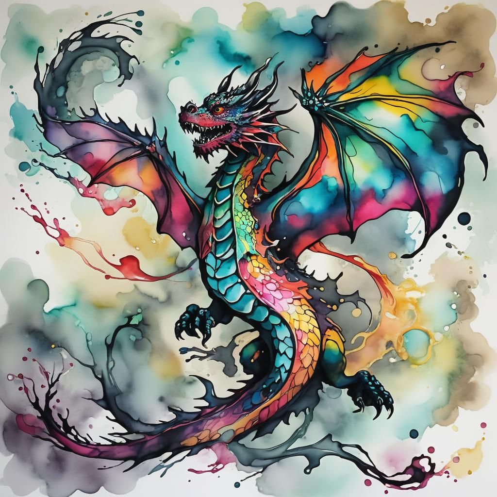 Alcohol Ink Dragon in Flight