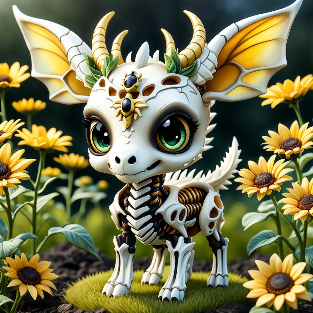 Chibi Dragon Deer Skeleton in Bee Costume