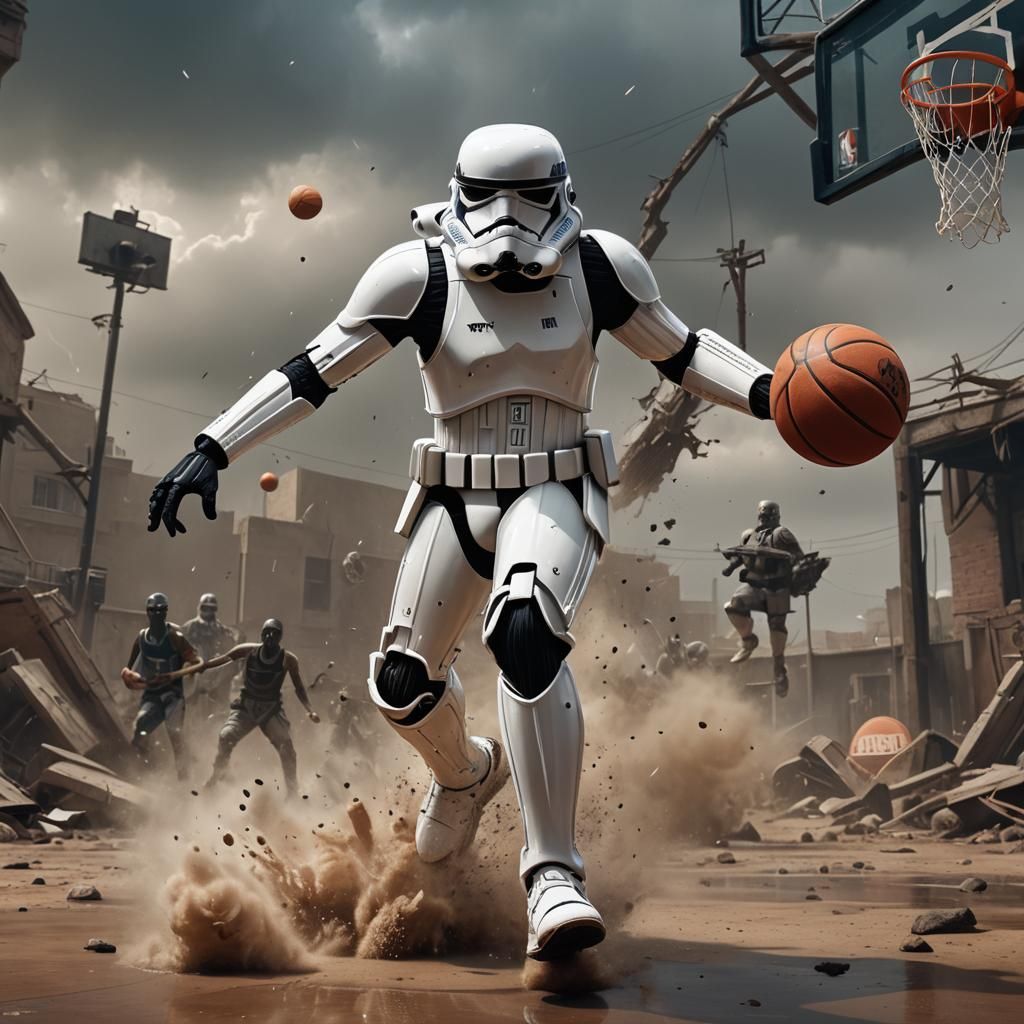 Stormtrooper Plays Basketball: Detailed Matte Painting
