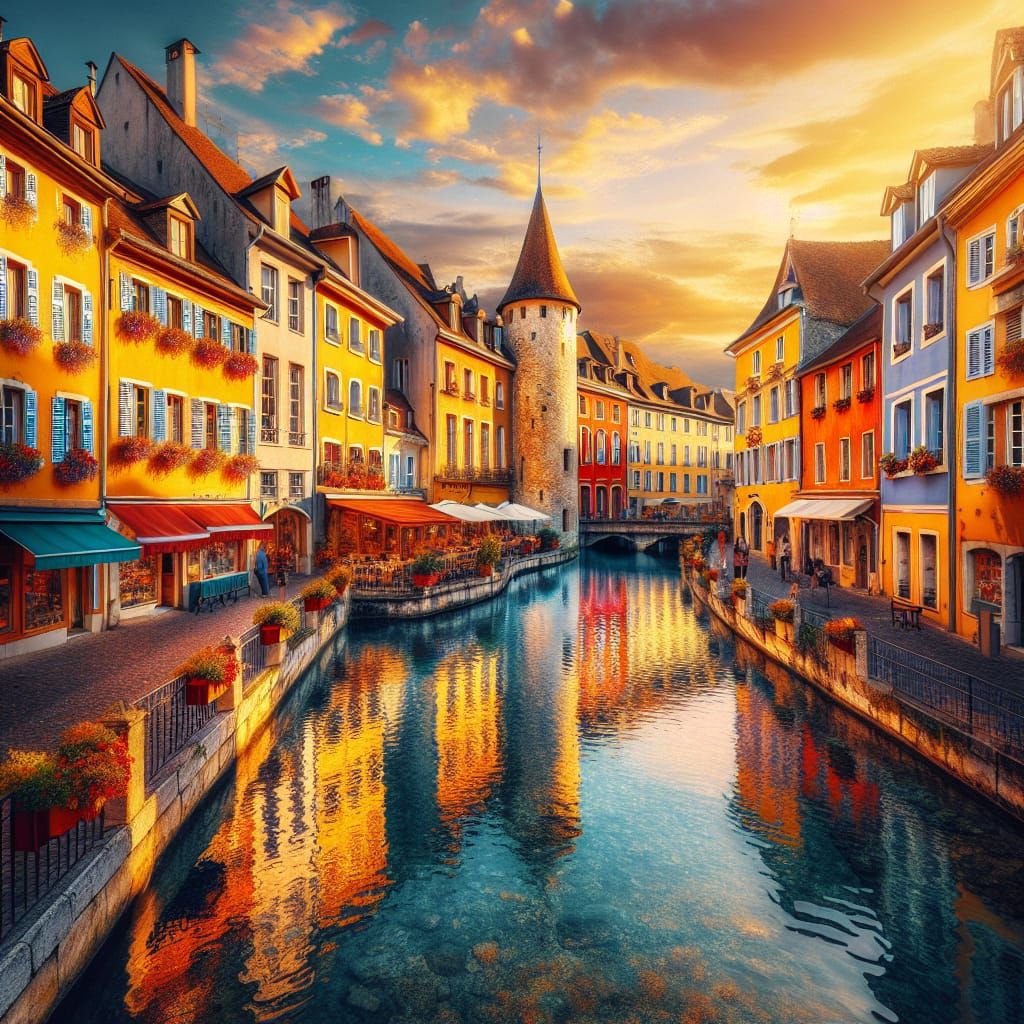 Idyllic European Town Bathed in Warm Light
