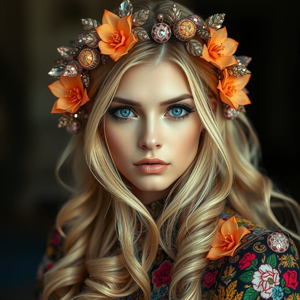 Futuristic Slavic Woman Portrait in Hyperrealism Style