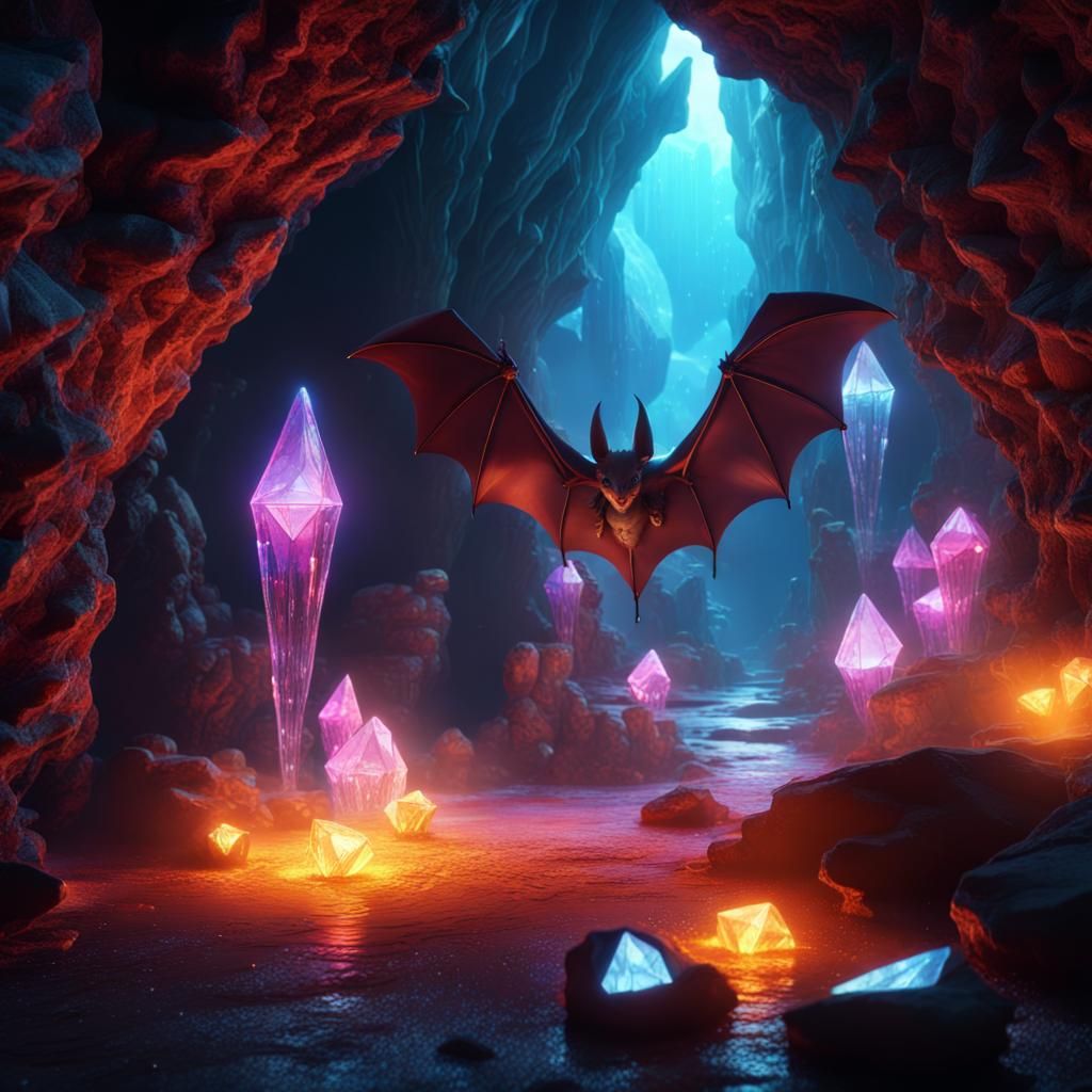 Crystal Cave with Bats in Detailed Matte Painting