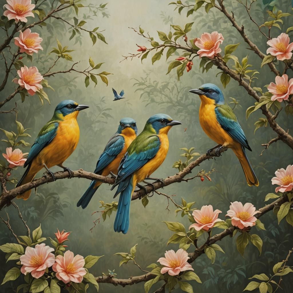 Four Birds Singing in Harmony