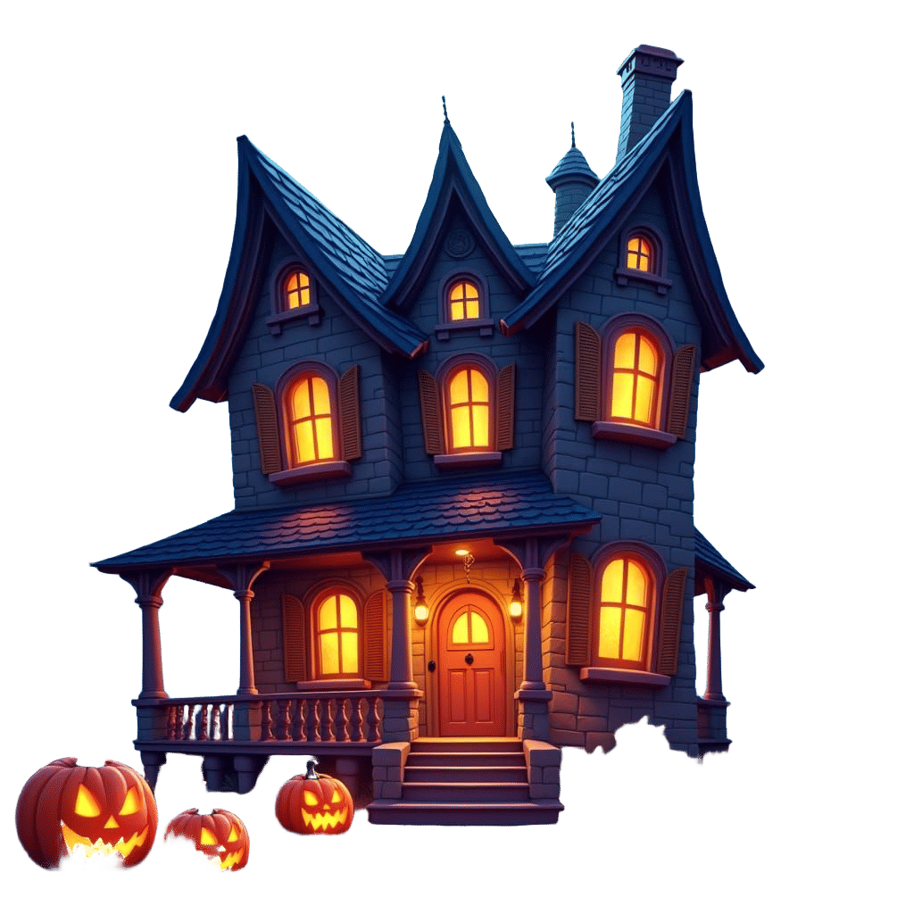 Cartoon Haunted House Under the Full Moon