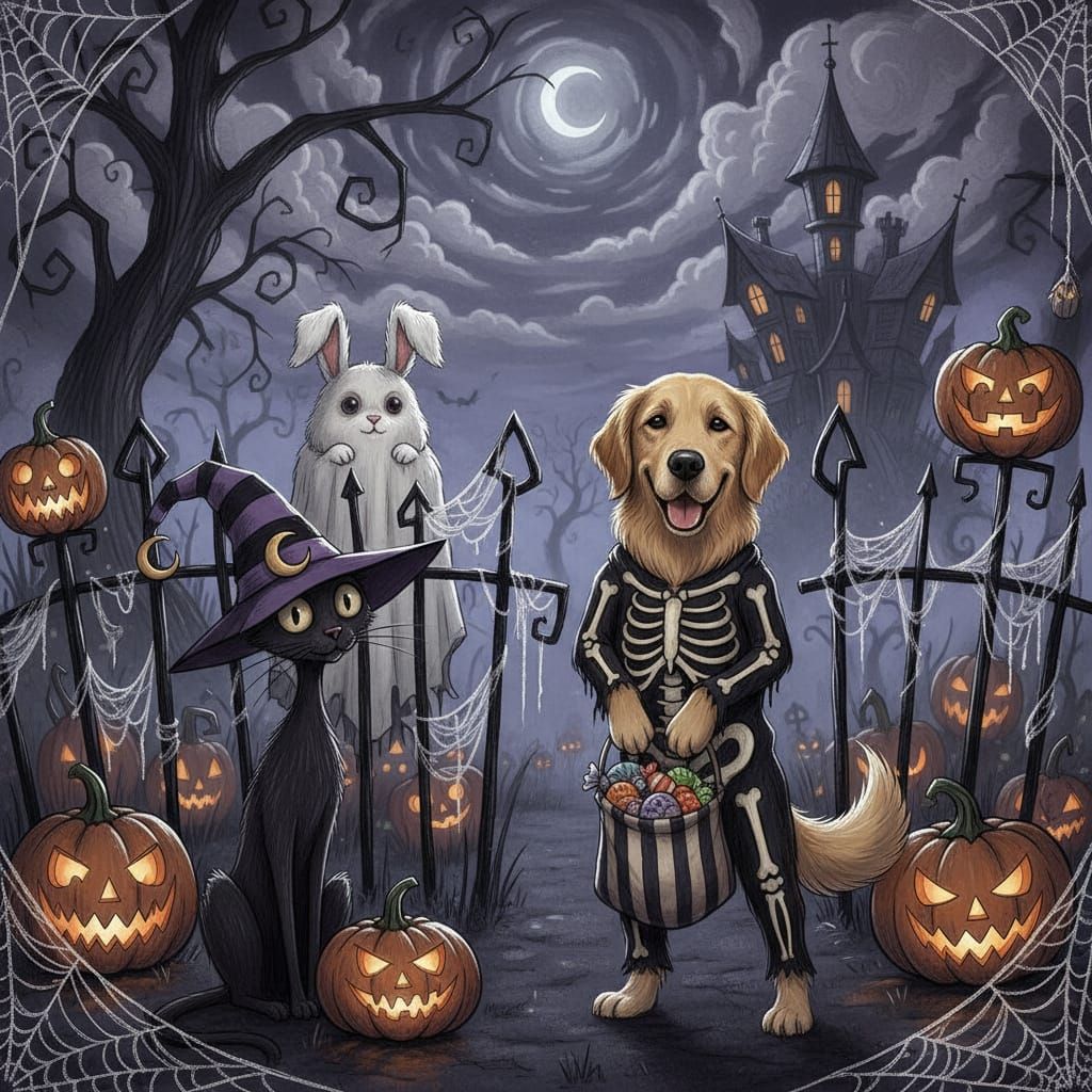 Halloween Animals in Spooky Digital Art Style