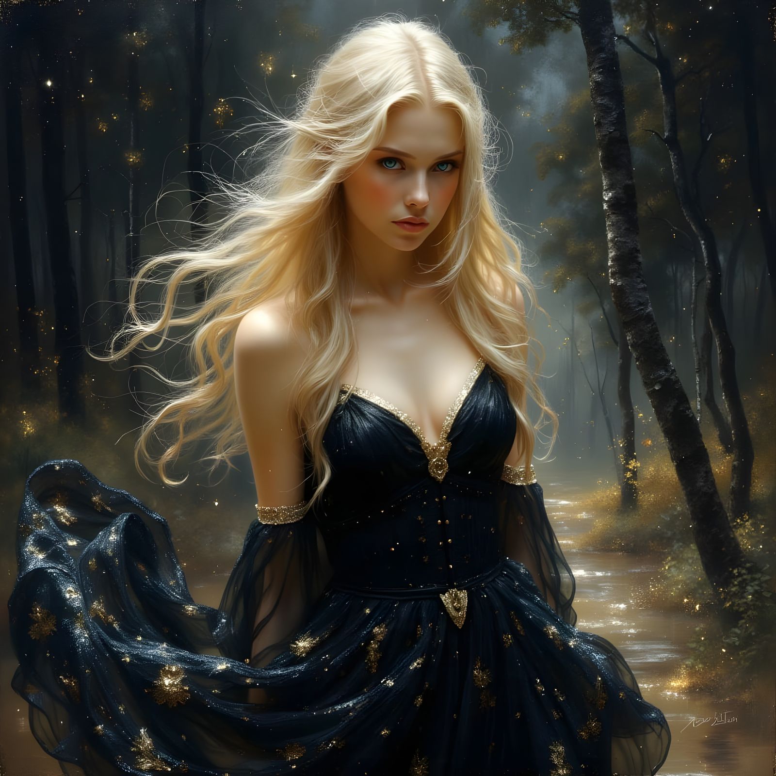 Norse Goddess in Ethereal Black Dress