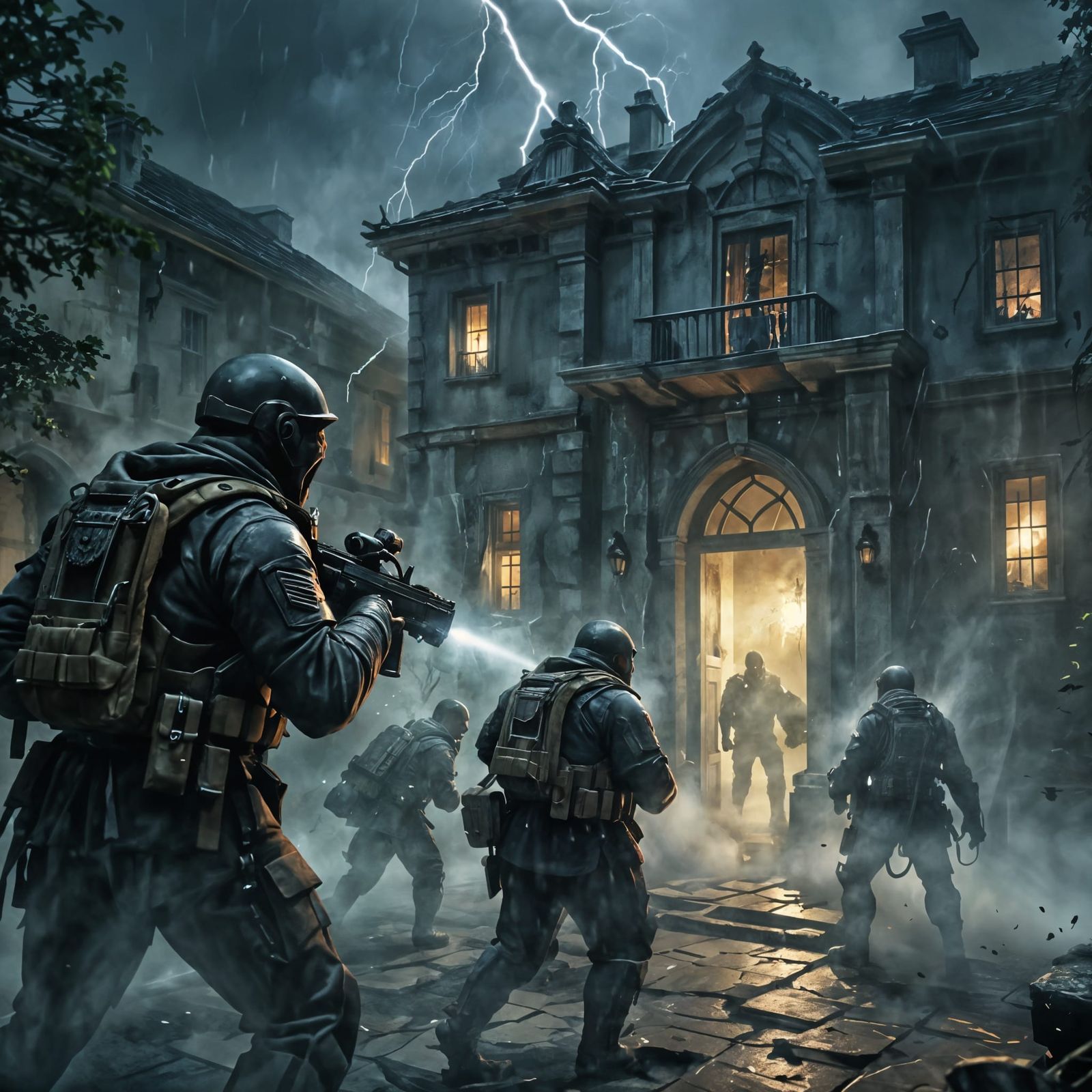 Tactical Team Enters Manor in Watercolor Illustration