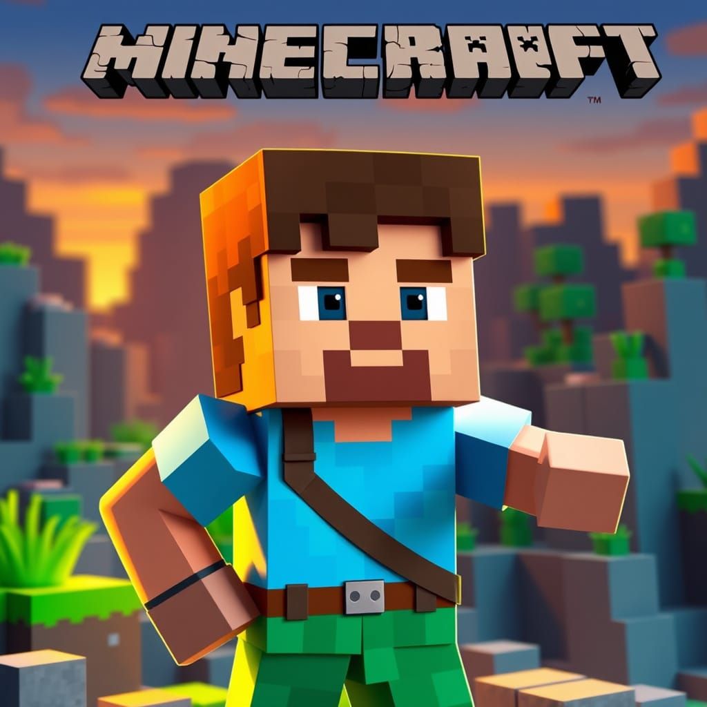 Blocky Hero in a Whimsical Minecraft World