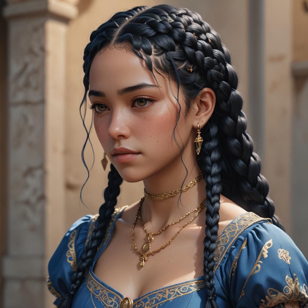 Spanish Woman in Blue Dress: 3D Anime Art