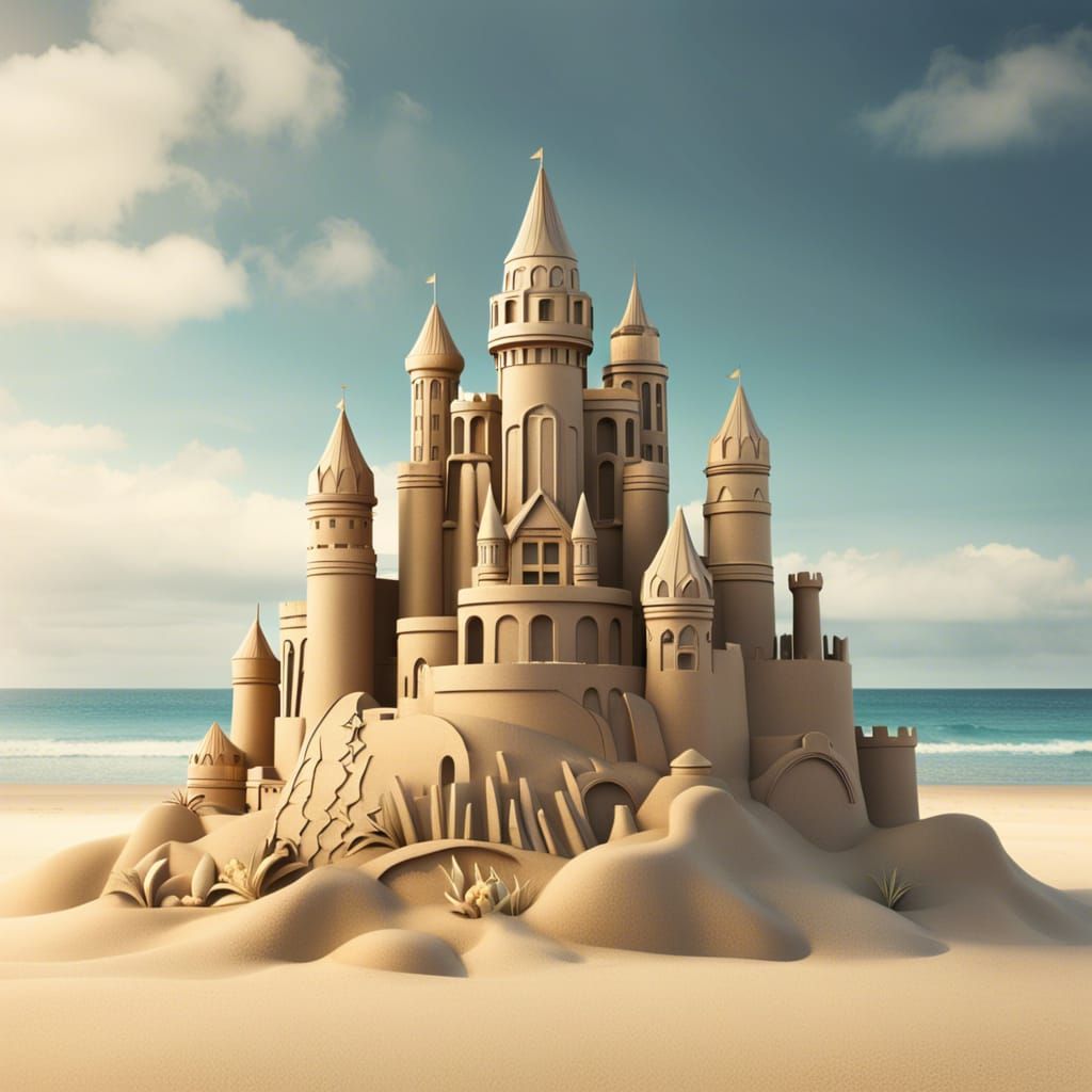 Art Deco Sandcastle on a Sunny Beach