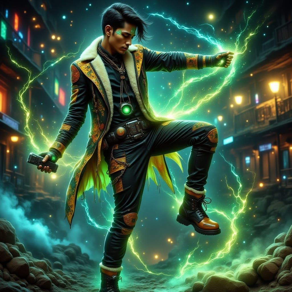 Cyberpunk Warrior in Neon Hues