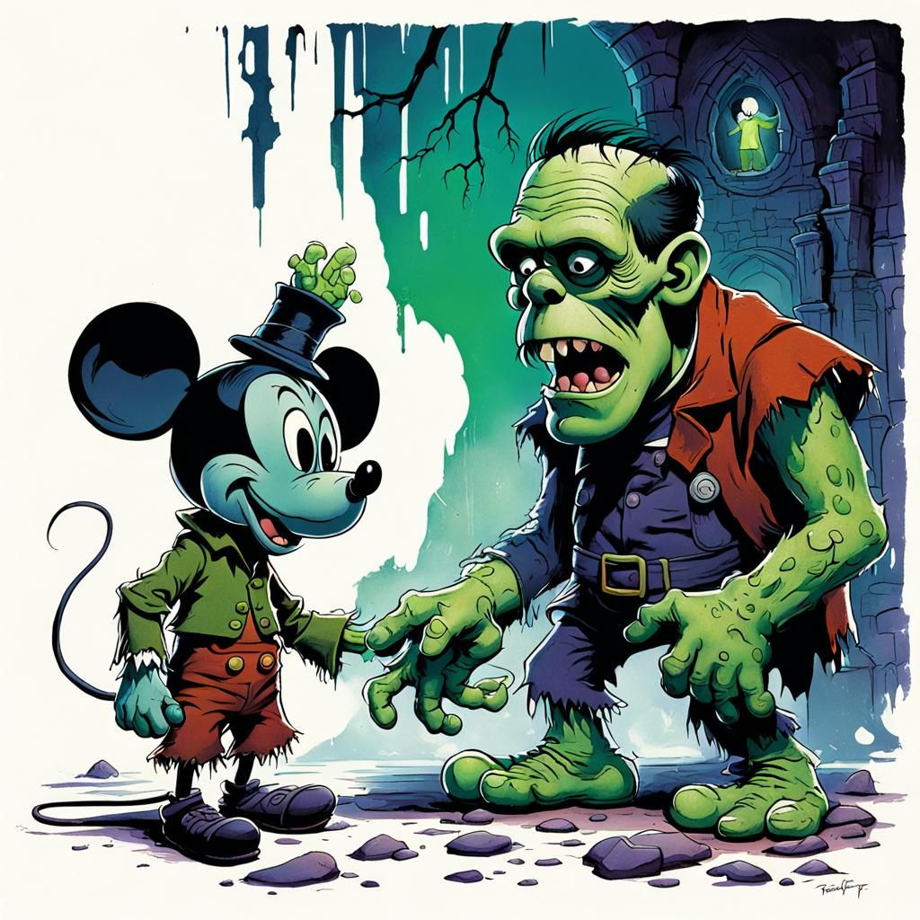 Mickey Mouse Meets Frankenstein: A Colorful Fantasy