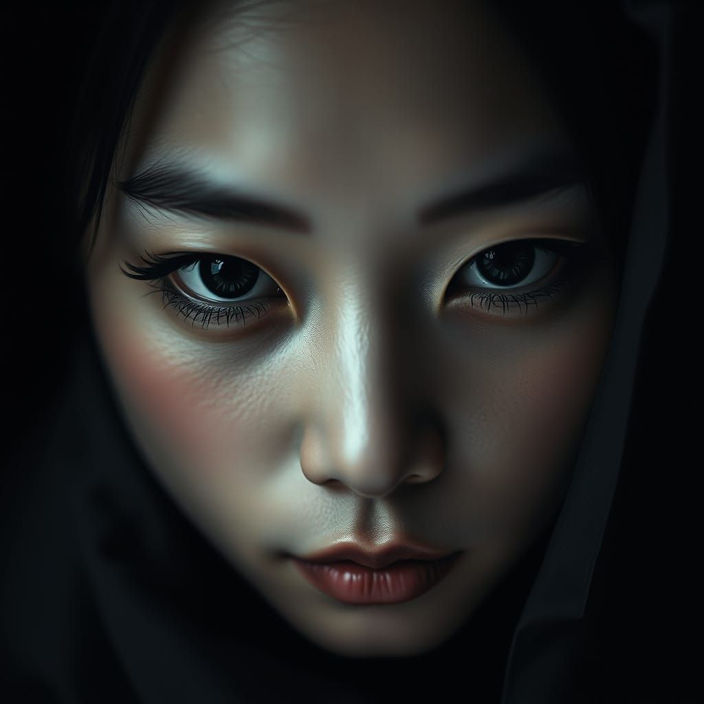 Surreal Asian Woman with Hypnotic Spirals in Her Eyes