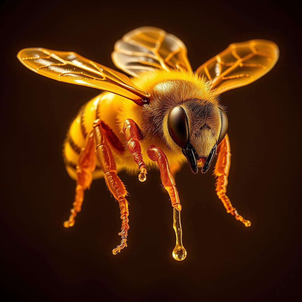 Hyper-Realistic Honey Bee Made of Liquid Gold