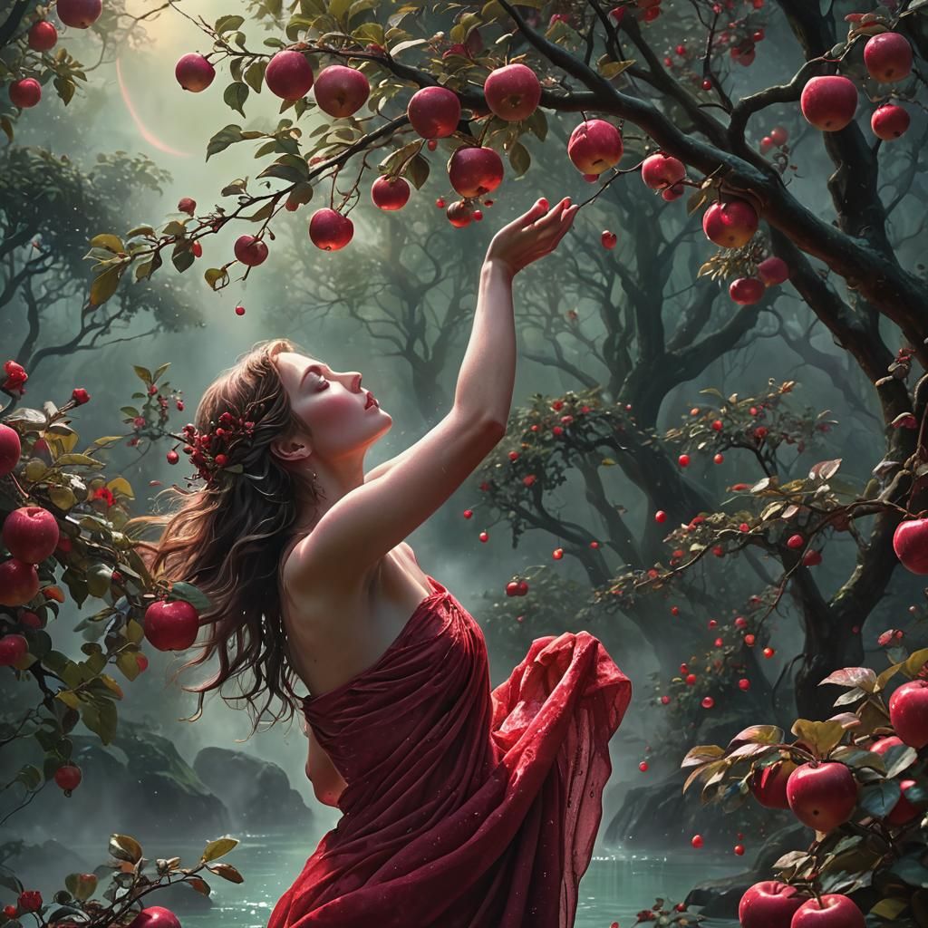 Eve in Paradise Reaching for Apple: Matte Painting
