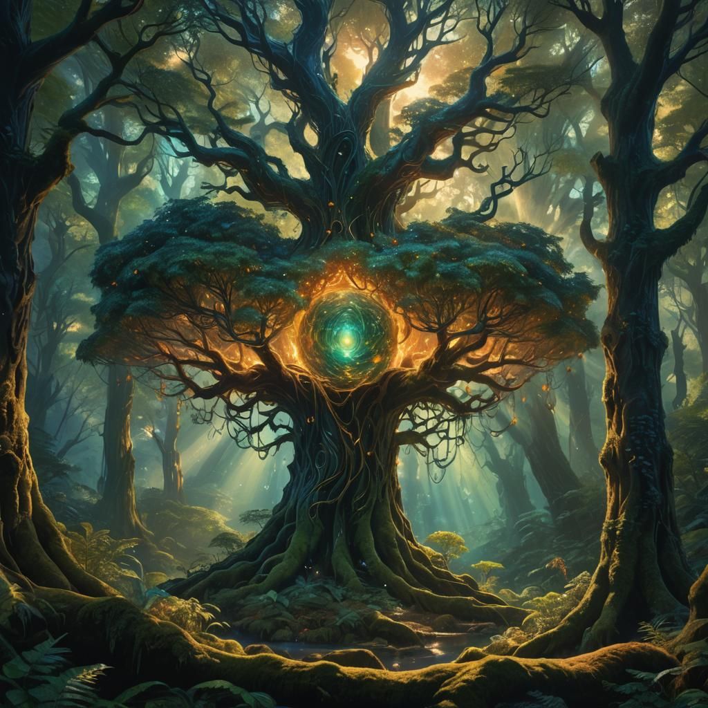Crystalline Entity in Mystical Forest: Fantasy Concept Art