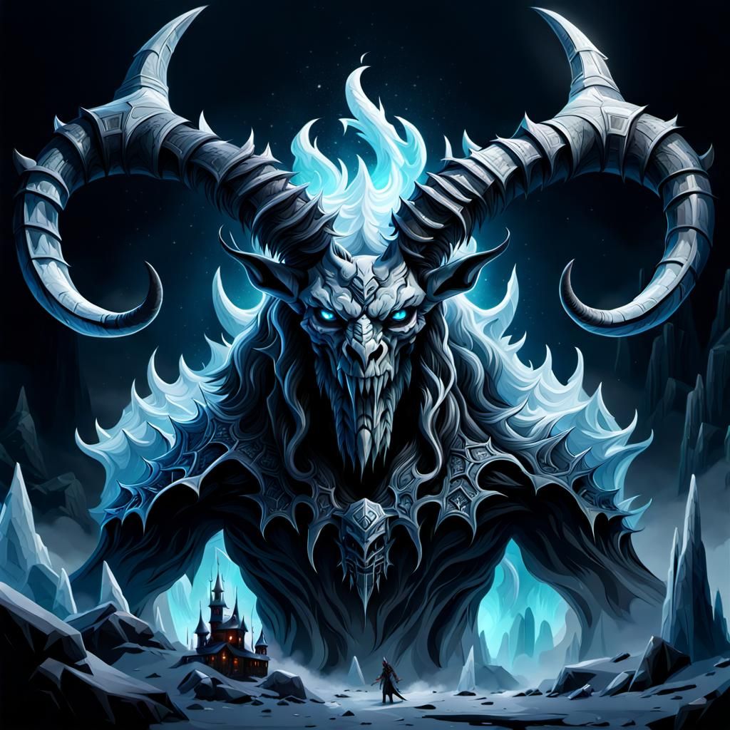Tall Ice Demon with Horns in Gothic Digital Art