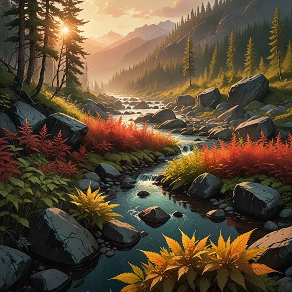 Golden Weed in Red Green Taiga Concept Art