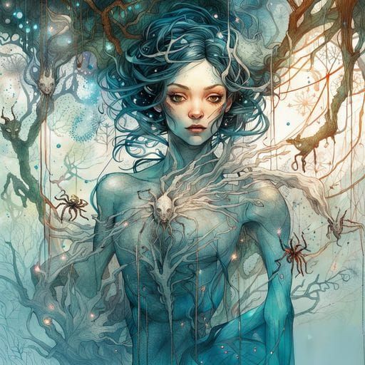 Spider Woman with Cocooned Prey, 3D Digital Art