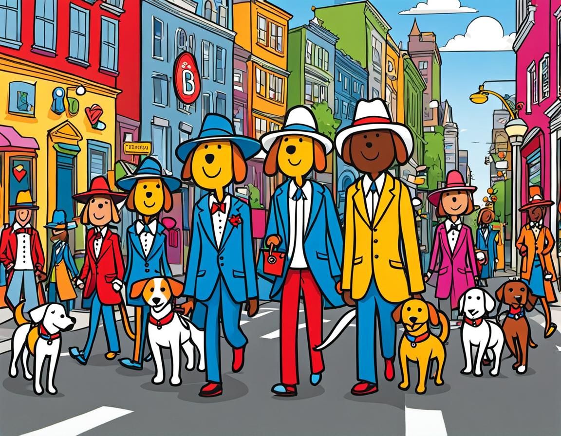 Stick Figures Walk Dogs in Doodle World