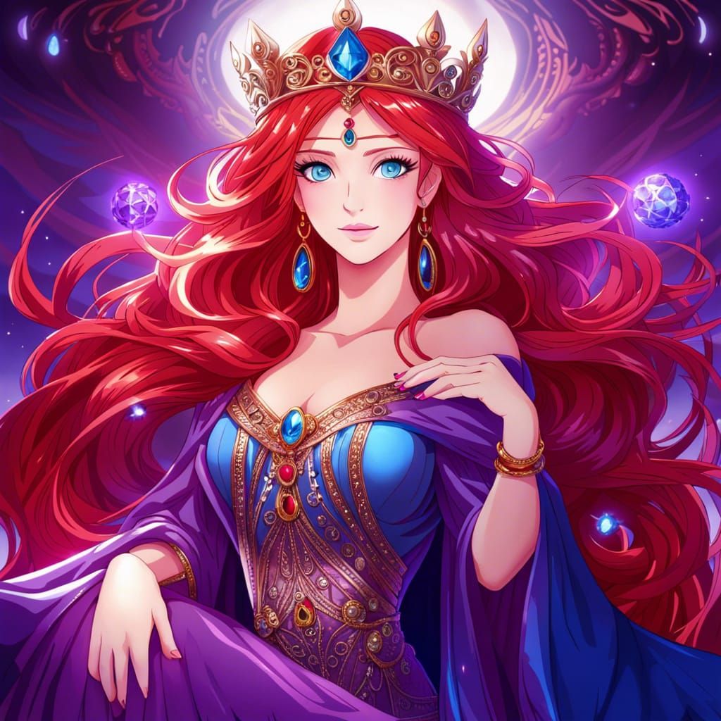 Anime Woman with Red Hair and Crystal Eyes