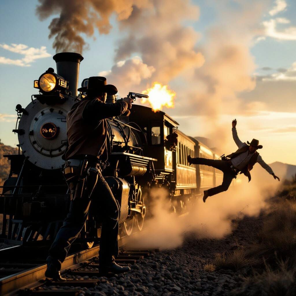 Cowboy Shootout on a Wild West Train