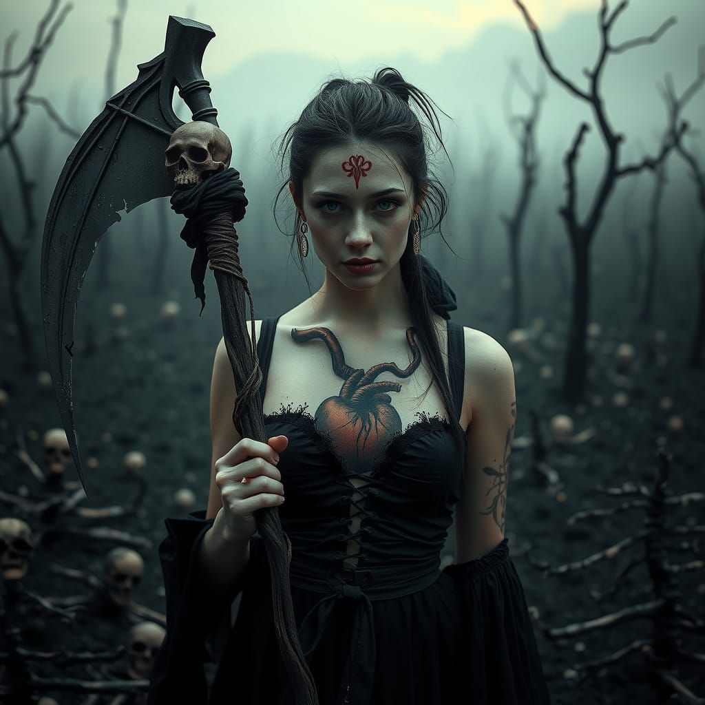 Ghoul Woman with Scythe in Dark Fantasy Style
