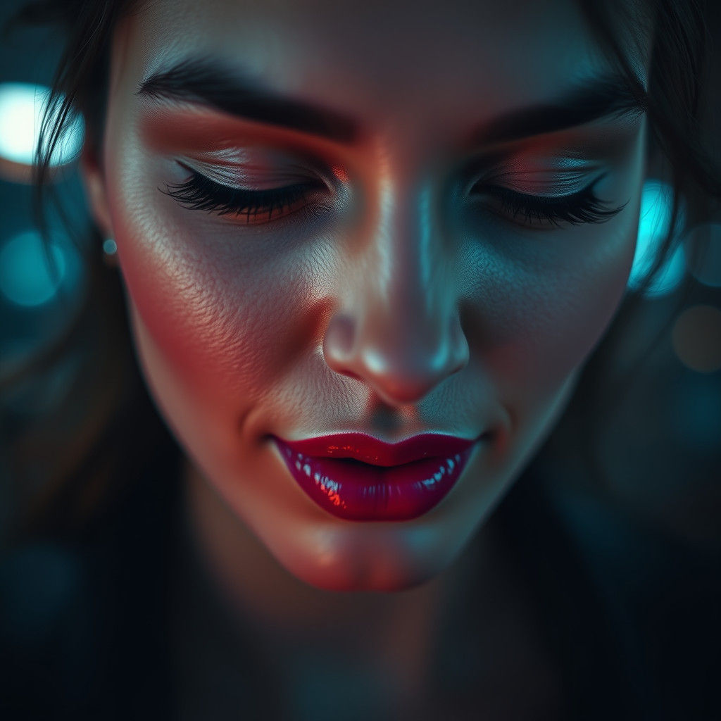 Woman with Rainbow Lipstick in Hyperrealistic Style