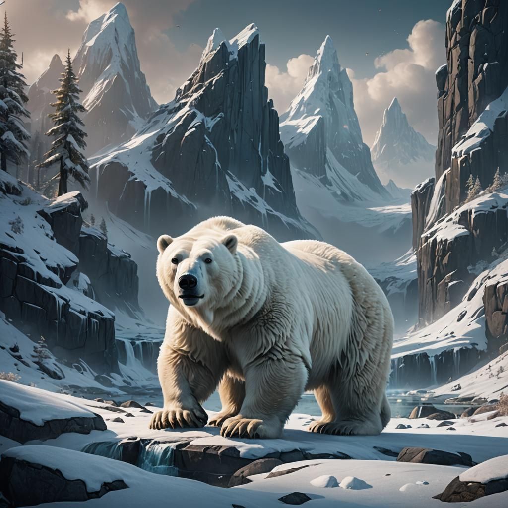 Polar Bear in Nordic Landscape: Detailed Matte Painting