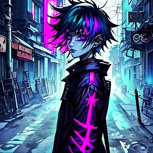 Cyberpunk Cityscape with Neon Lights and Smoke