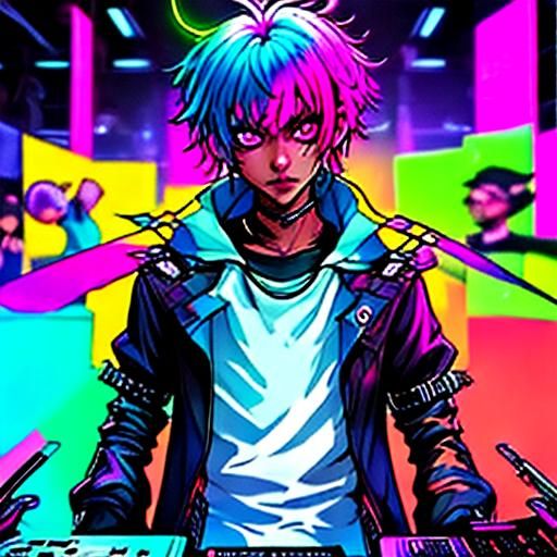 Futuristic Neon DJ Party in Digital Art