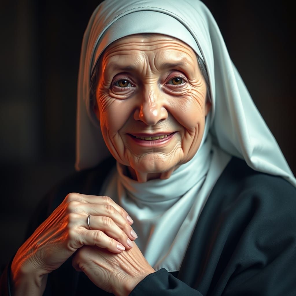 Kind Nun Portrait with Dynamic Lighting