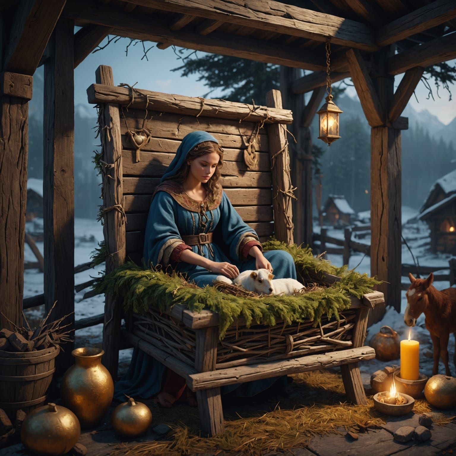 Detailed Matte Painting of Babe in Manger