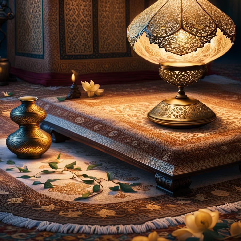 Magical Lamp and Jasmine on Persian Rug