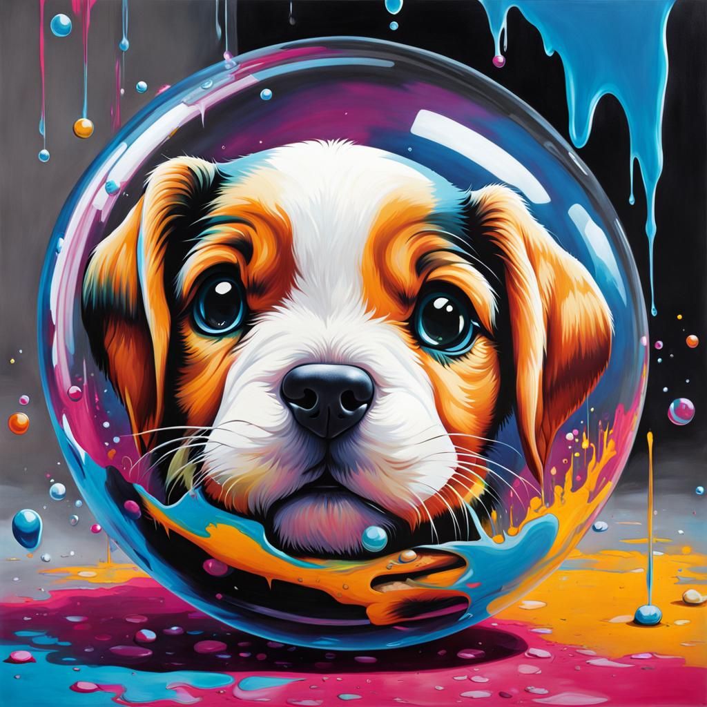 Puppy in Bubble: Graffiti Art Style