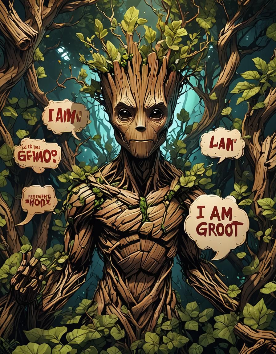 Hyperrealistic "I am Groot" Speech Bubble