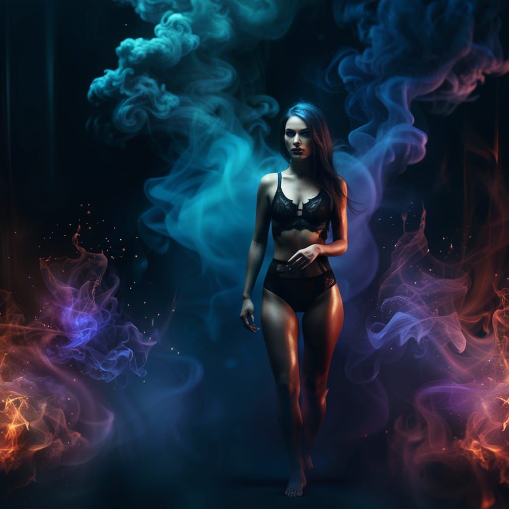 Holographic Woman in Smoke: Matte Painting Concept Art