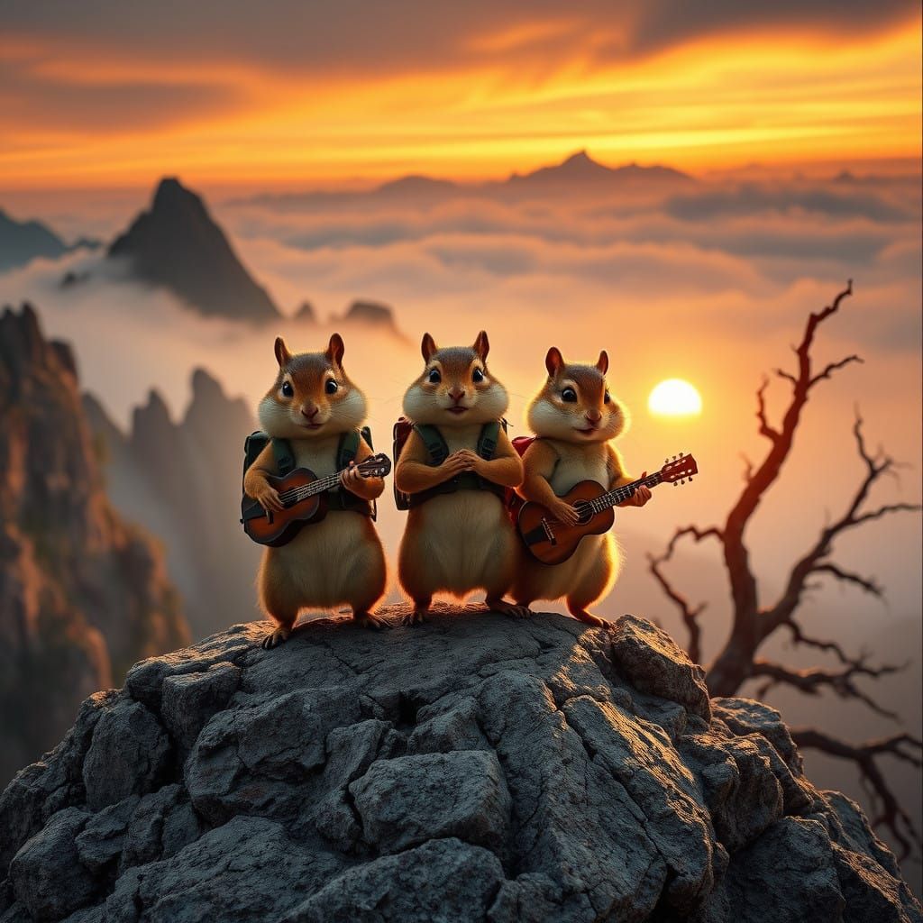 Heroic Chipmunks Stand Tall on Mountain Peak in Cinematic La...