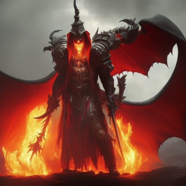 Fiery Demon Diablo with Sword: Digital Matte Painting