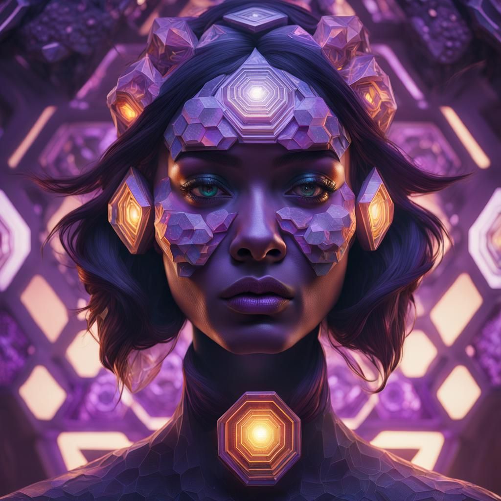 Hexagon Woman Portrait in Art Nouveau Style