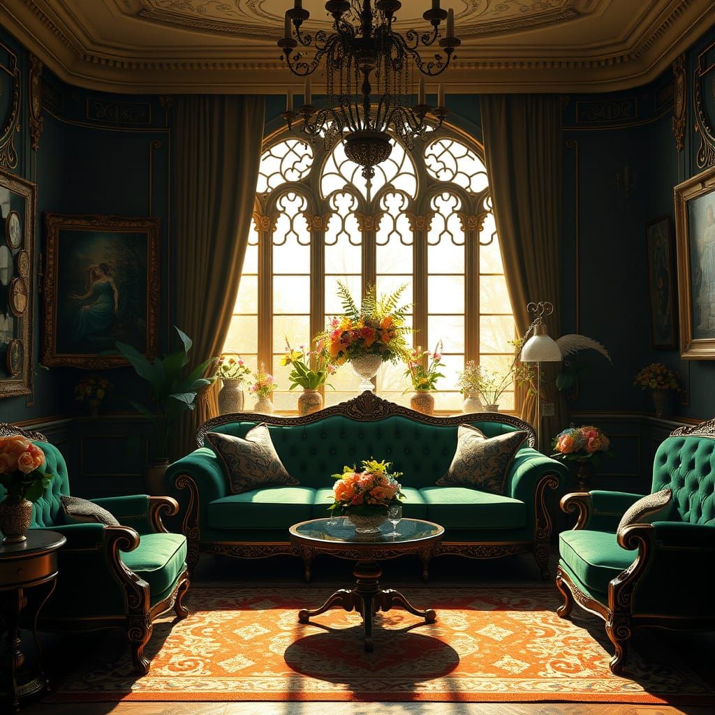 Ethereal Victorian Oasis in Opulent Art Nouveau Style