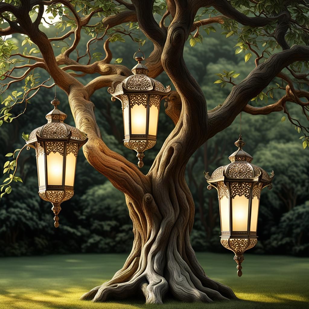 Lanterns hanging from a tree