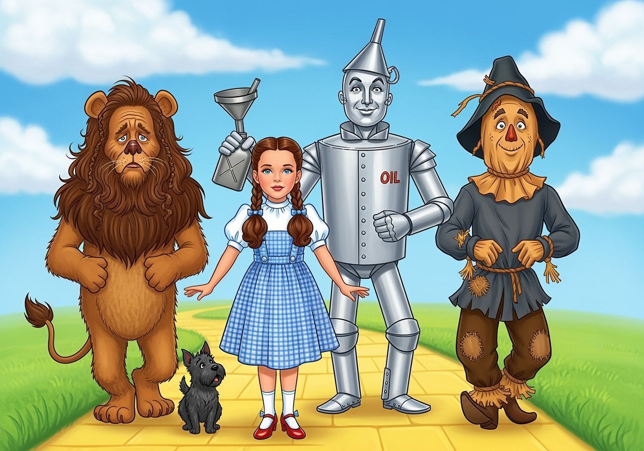 Wizard of Oz: Whimsical Caricature on Yellow Brick Road