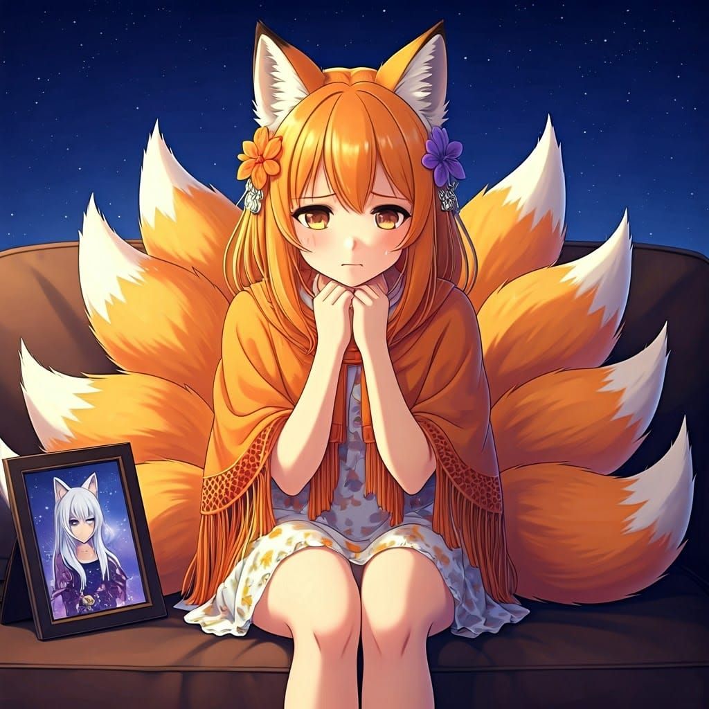 Anime Fox Girl Missing Family: Manga Style Illustration