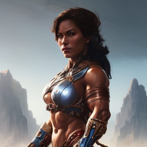 Muscular Barbarian Woman Portrait in Hyperdetailed Style