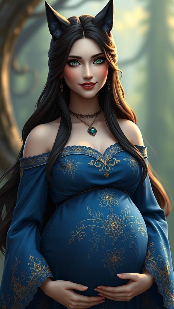 Regal Medieval Fantasy Goddess with Wolf Ears and Tail