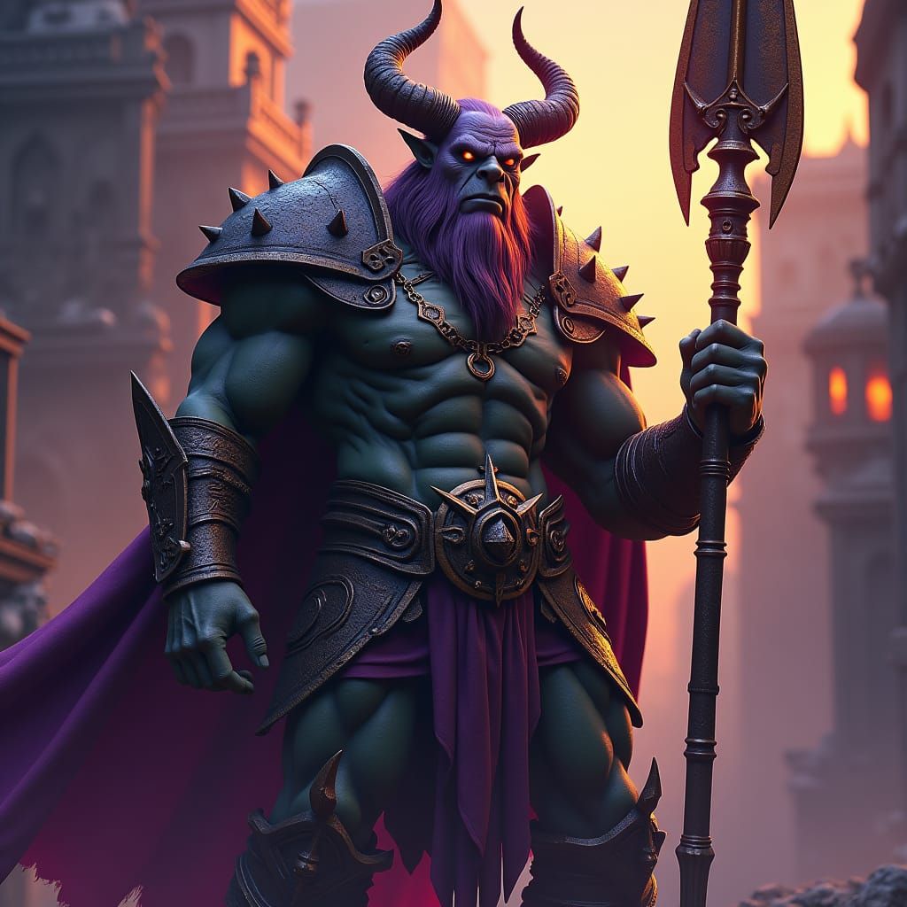 Orc King with Spear, Dark Fantasy Art