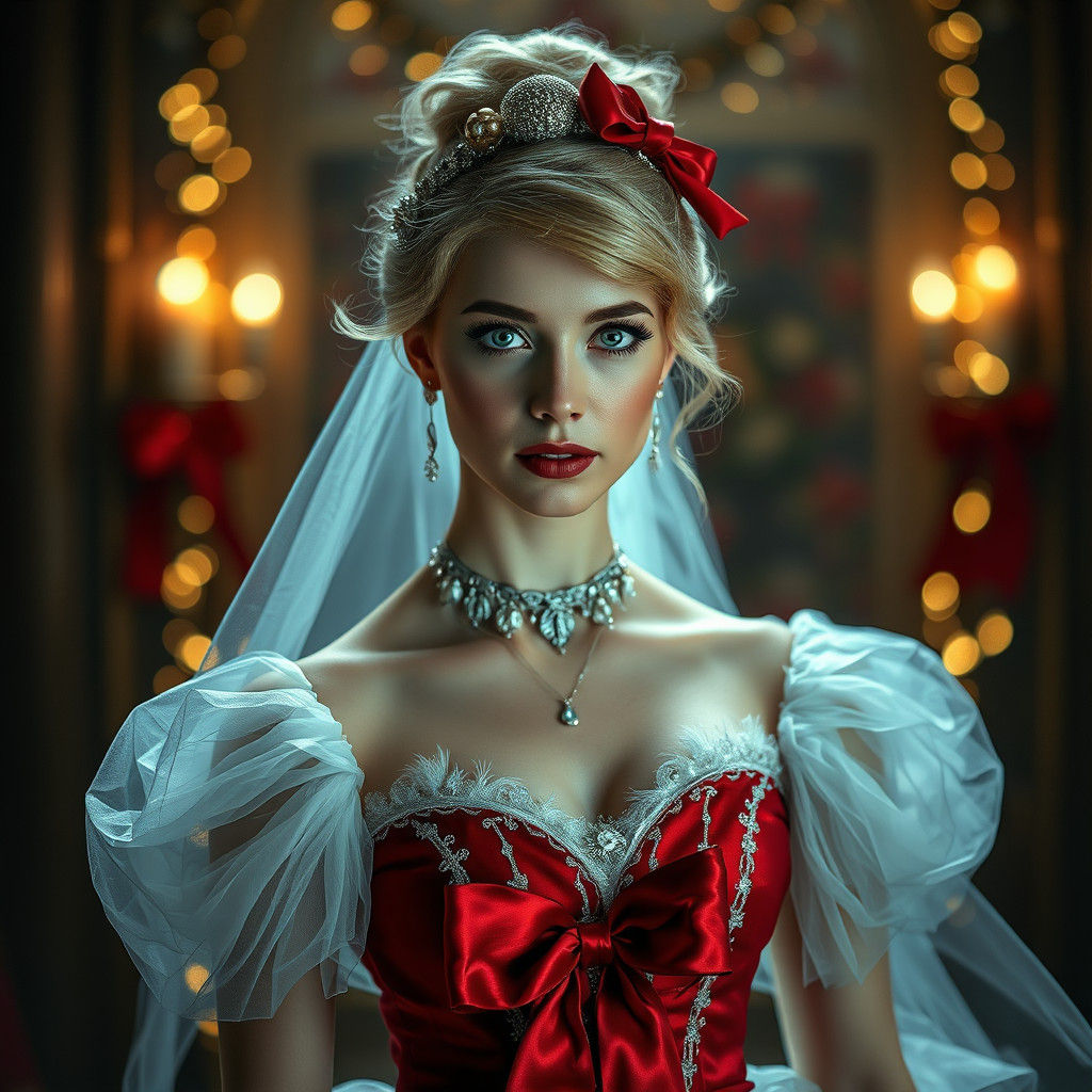 Cinderella in Christmas Attire: Hyperrealistic Portrait
