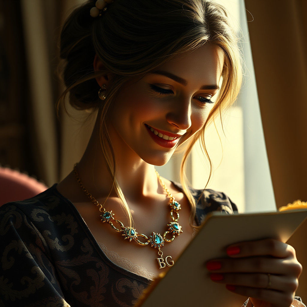 Enigmatic Beauty Writes Letter in Hyperrealistic Style